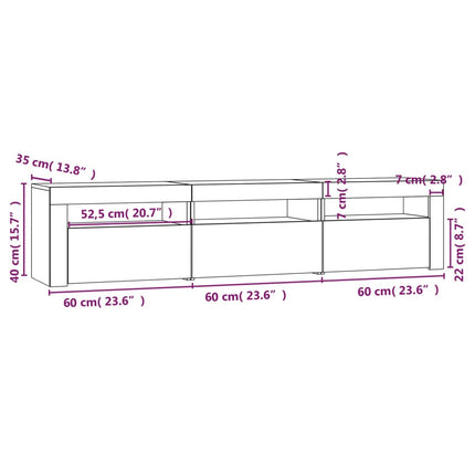 tv-bord med LED-lys 180x35x40 cm røget egetræsfarve