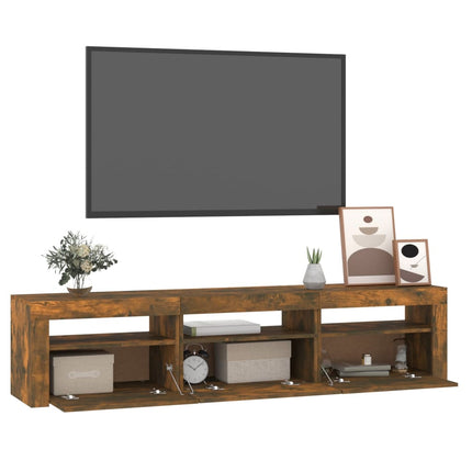 tv-bord med LED-lys 180x35x40 cm røget egetræsfarve