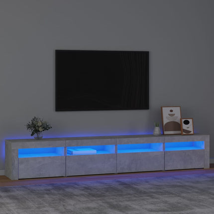 sengebord med LED-lys 240x35x40 cm betongrå