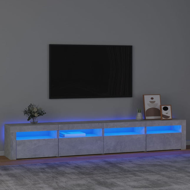 sengebord med LED-lys 240x35x40 cm betongrå