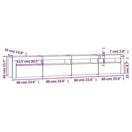 tv-skab med LED-lys 240x35x40 cm røget egetræ