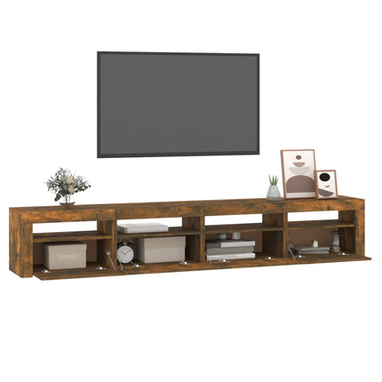 tv-skab med LED-lys 240x35x40 cm røget egetræ