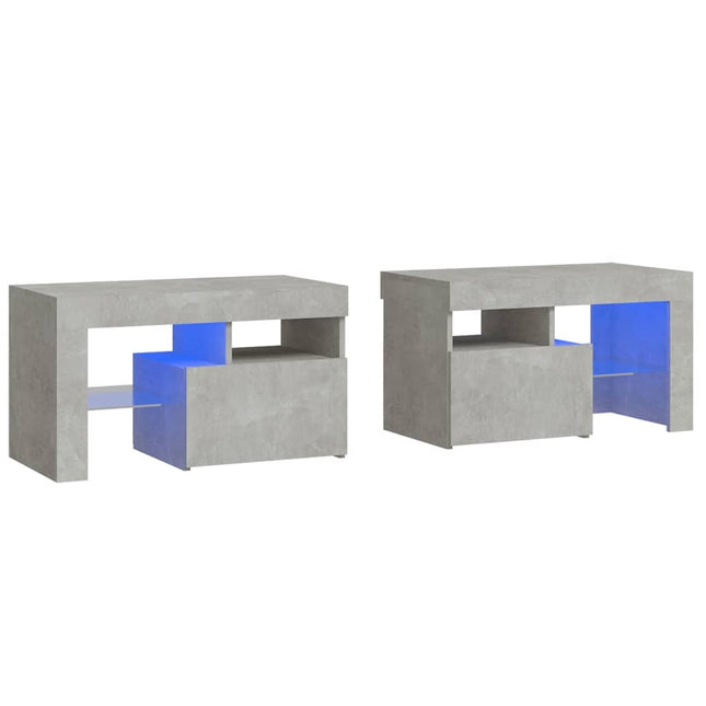 sengeborde 2 stk. med LED-lys 70x36,5x40 cm betongrå