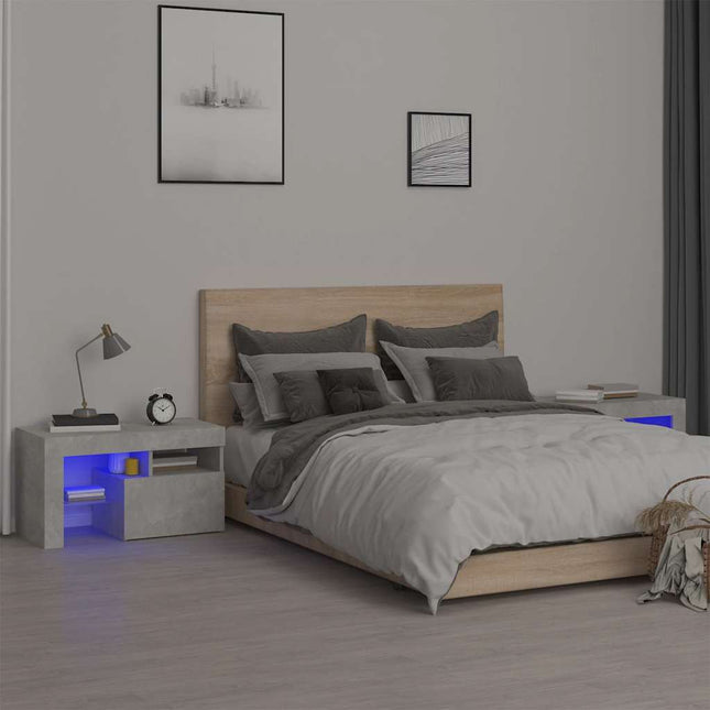 sengeborde 2 stk. med LED-lys 70x36,5x40 cm betongrå