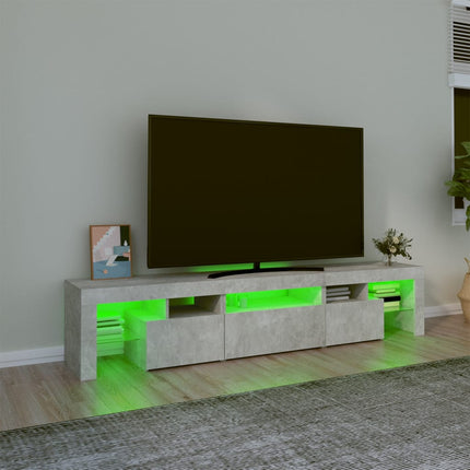 sengebord med LED-lys betongrå 200x36,5x40 cm