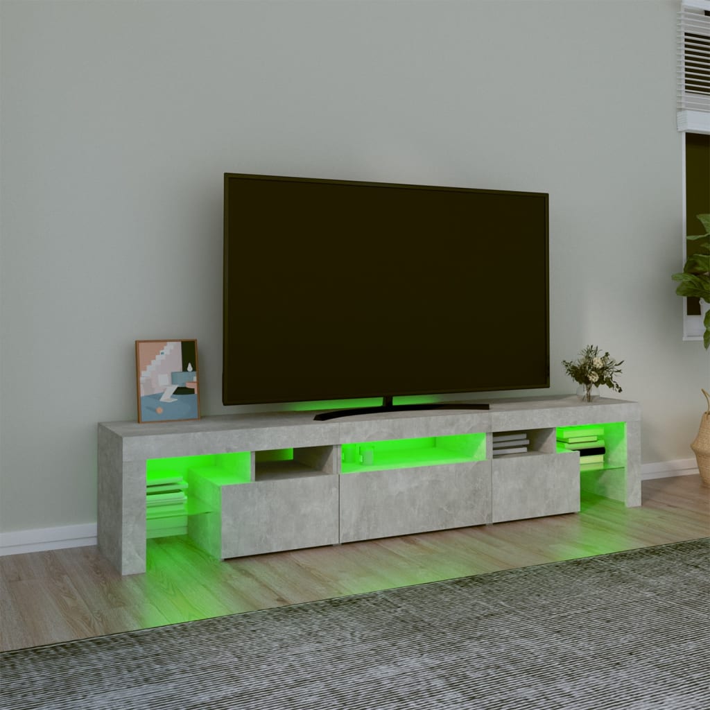 sengebord med LED-lys betongrå 200x36,5x40 cm
