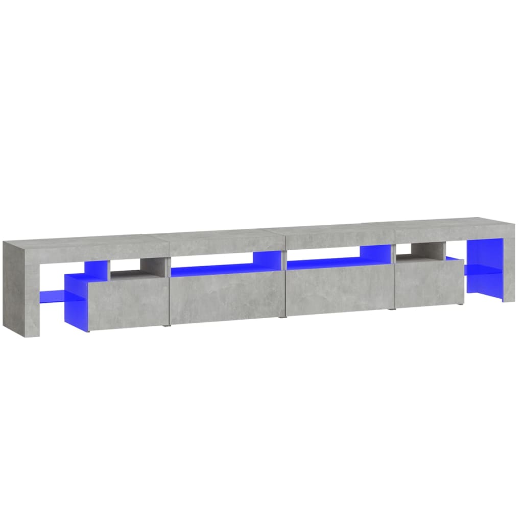 tv-bord med LED-lys 260x36,5x40 cm betongrå
