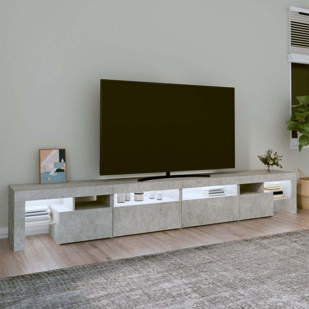 tv-bord med LED-lys 260x36,5x40 cm betongrå