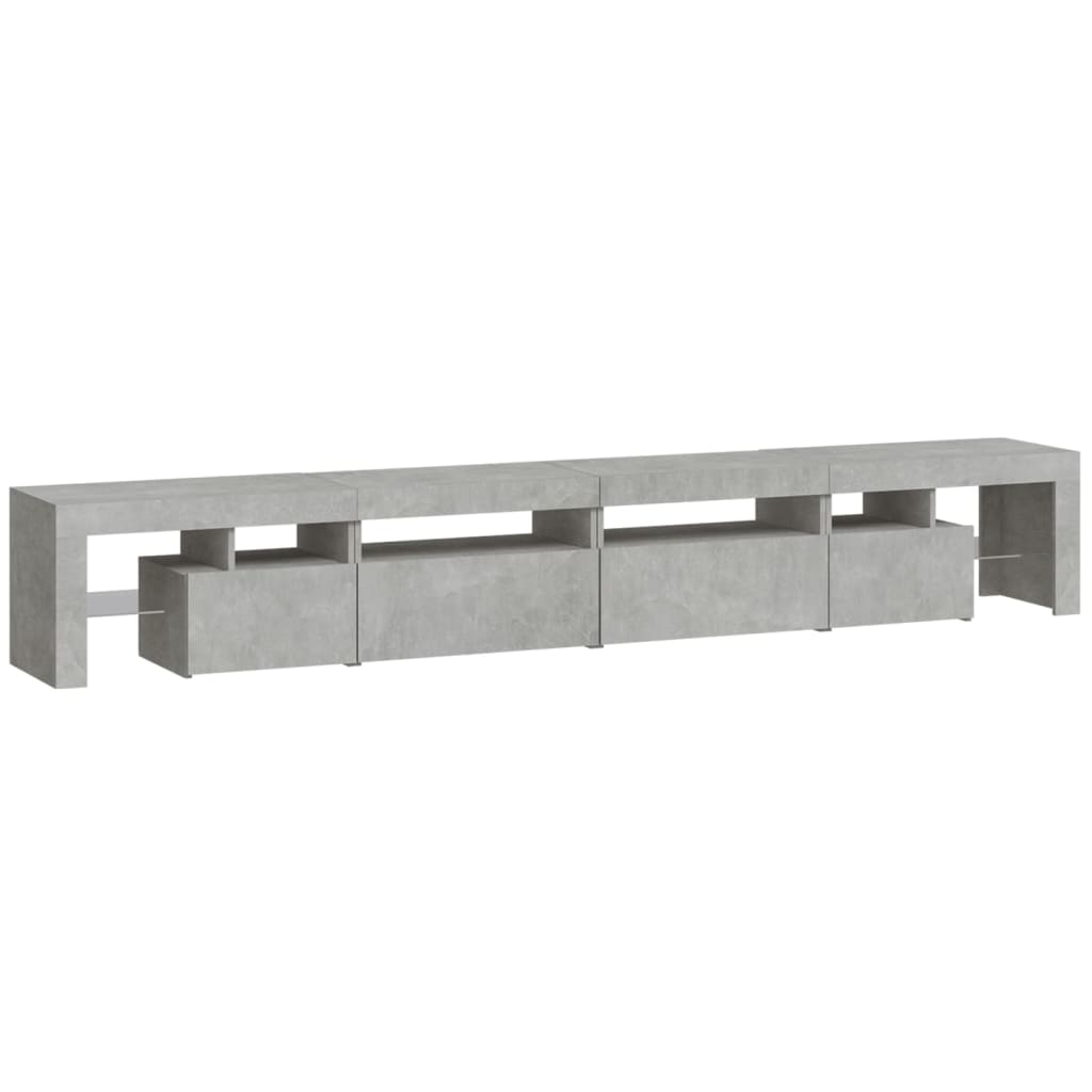tv-bord med LED-lys 260x36,5x40 cm betongrå