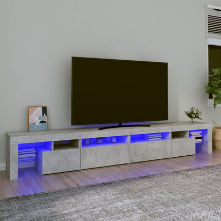 tv-bord med LED-lys 260x36,5x40 cm betongrå