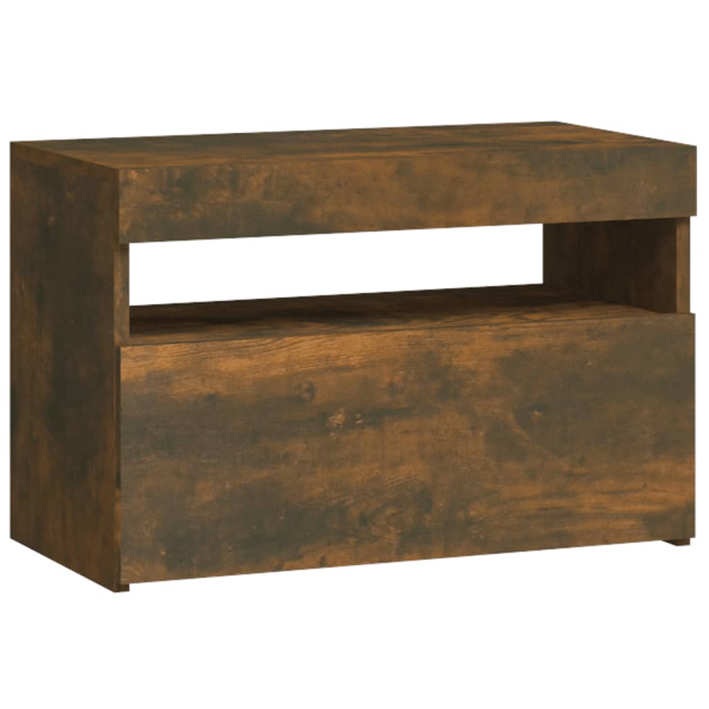 sengebord med LED-lys 60x35x40 cm røget egetræsfarve