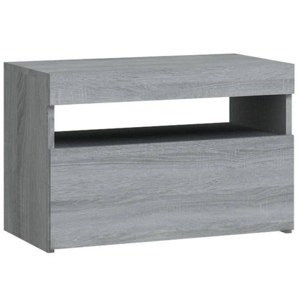 sengebord med LED-lys 60x35x40 cm grå sonoma-eg