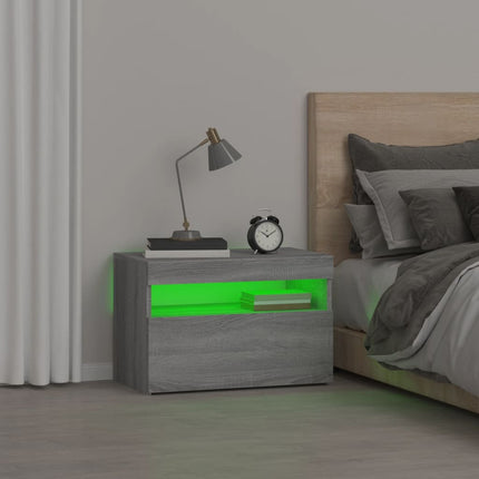 sengebord med LED-lys 60x35x40 cm grå sonoma-eg
