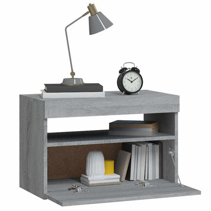 sengebord med LED-lys 60x35x40 cm grå sonoma-eg
