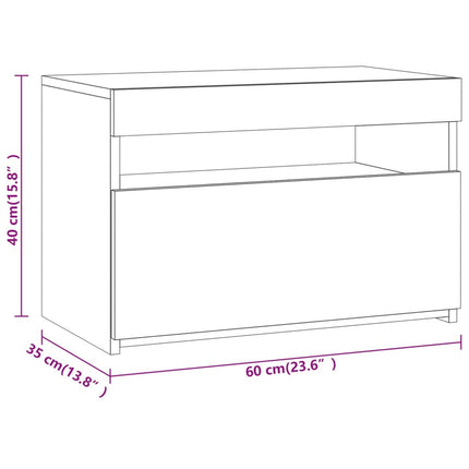 sengebord med LED-lys 60x35x40 cm grå sonoma-eg