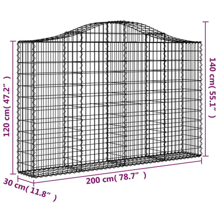 buet gabionkurv 200x30x120/140 cm galvaniseret jern