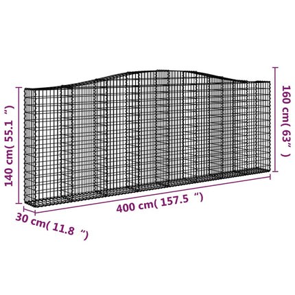 buet gabionkurv 400x30x140/160 cm galvaniseret jern
