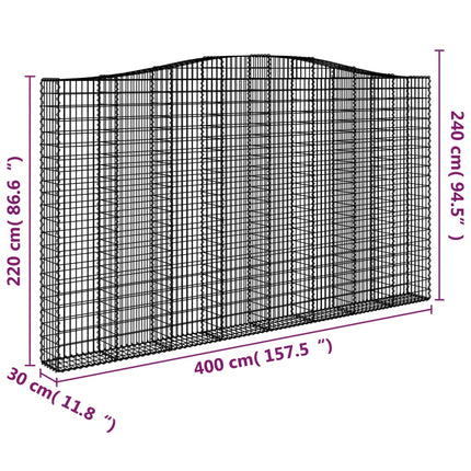 buet gabionkurv 400x30x220/240 cm galvaniseret jern