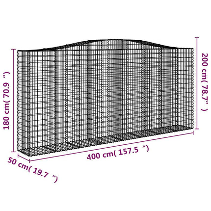 buet gabionkurv 400x50x180/200 cm galvaniseret jern