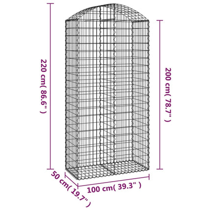 buet gabionkurv 100x50x200/220 cm galvaniseret jern