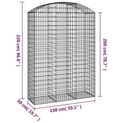 buet gabionkurv 150x50x200/220 cm galvaniseret jern
