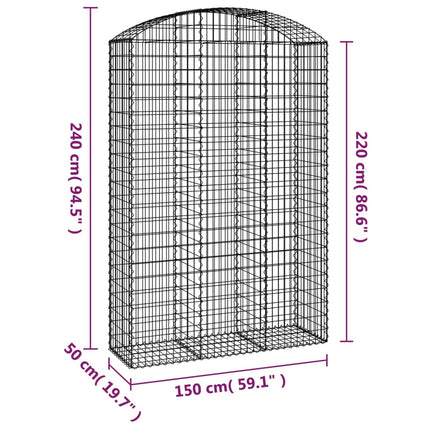 buet gabionkurv 150x50x220/240 cm galvaniseret jern