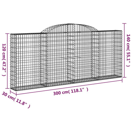 buet gabionkurv 300x30x120/140 cm galvaniseret jern