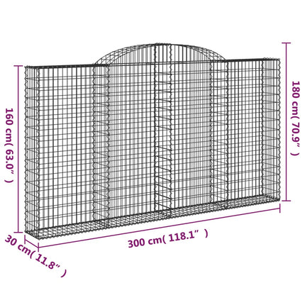 buet gabionkurv 300x30x160/180 cm galvaniseret jern