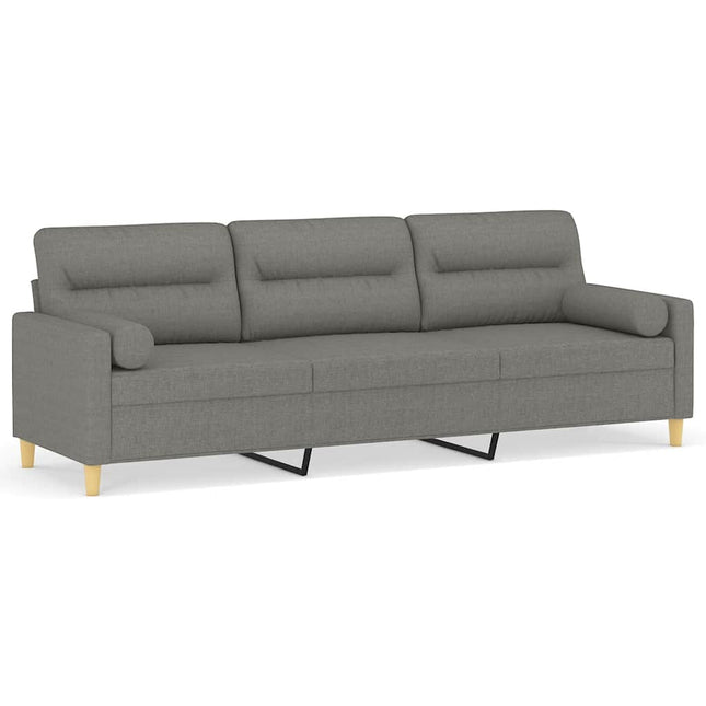 3-personers sofa med puder og hynder 210 cm stof mørkegrå