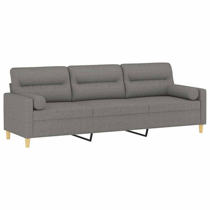 3-personers sofa med puder og hynder 210 cm stof mørkegrå
