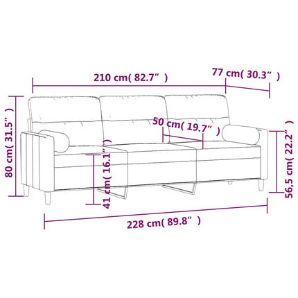 3-personers sofa med puder og hynder 210 cm stof mørkegrå