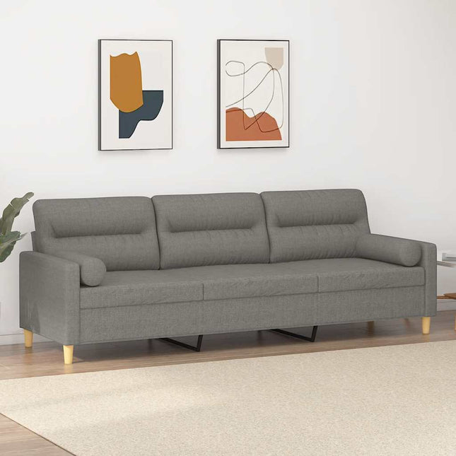 3-personers sofa med puder og hynder 210 cm stof mørkegrå