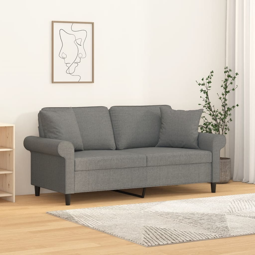 2-personers sofa med puder og hynder 140 cm stof mørkegrå billede