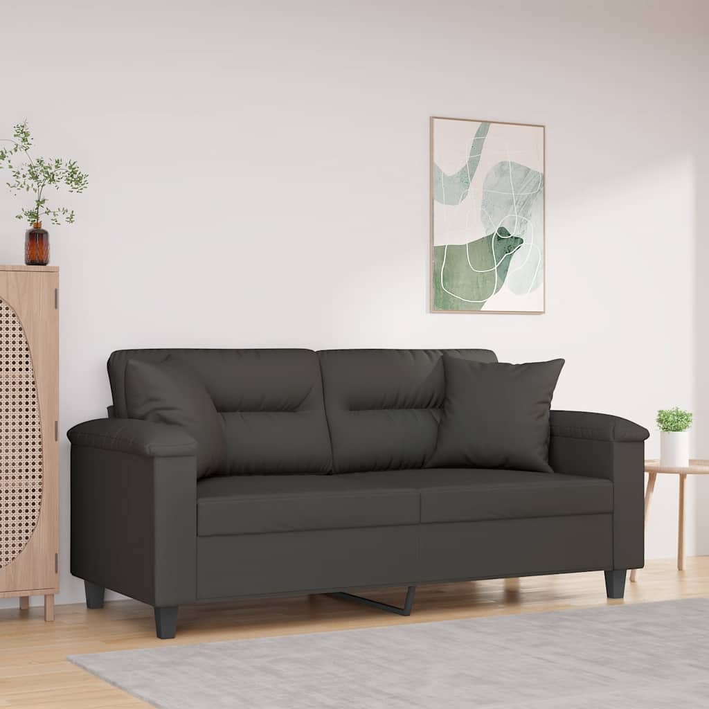 2-personers sofa m. puder hynder 140 cm mikrofiberstof mrkegr