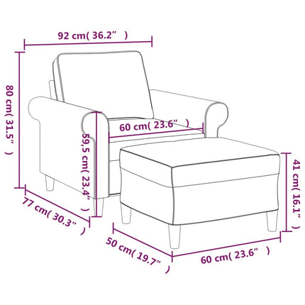 sofastol med fodskammel 60 cm stof lysegrå