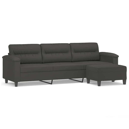 3-personers sofa med fodskammel 210 cm mikrofiberstof mørkegrå