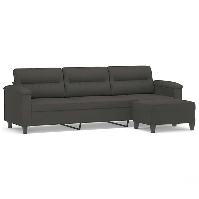 3-personers sofa med fodskammel 210 cm mikrofiberstof mørkegrå