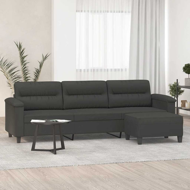 3-personers sofa med fodskammel 210 cm mikrofiberstof mørkegrå