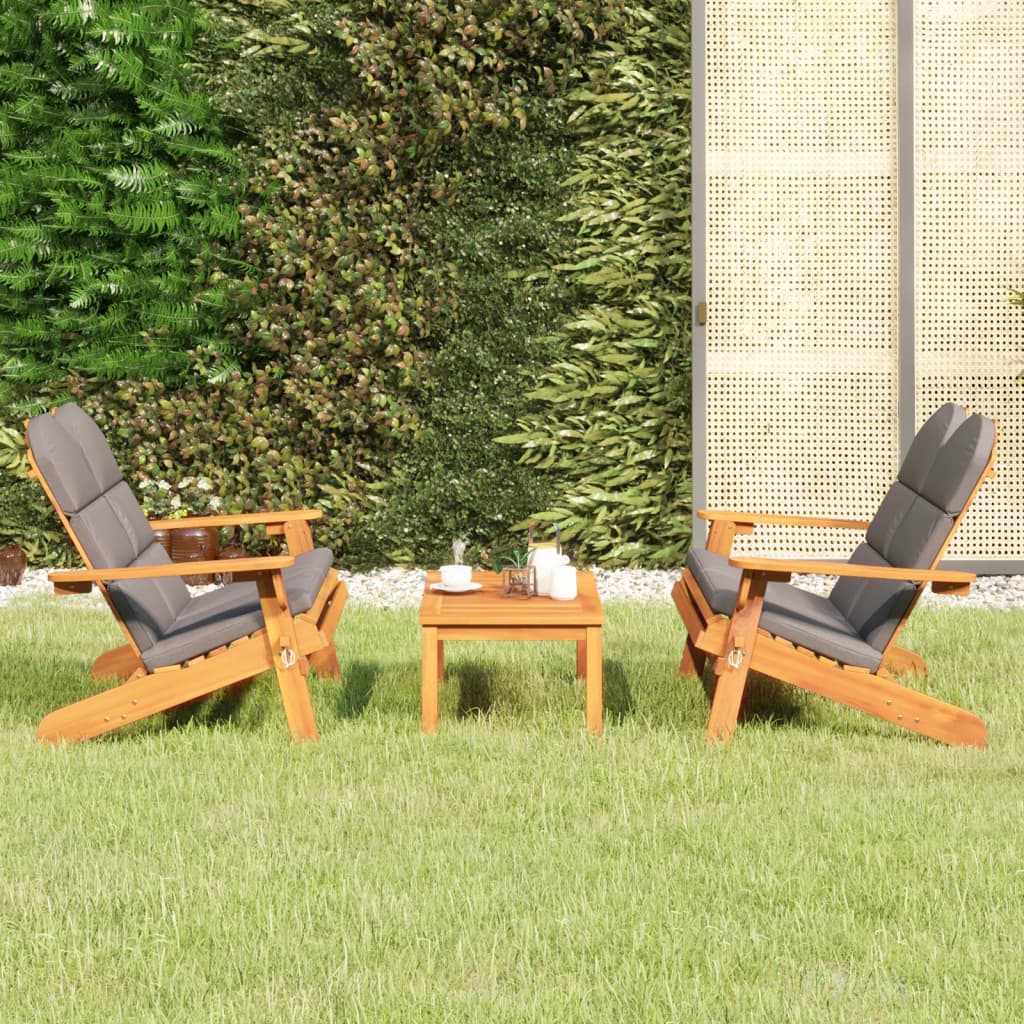 Adirondack-Loungesæt Til Haven 4 Dele Massivt Akacietræ - Grå / 2x bænk bord