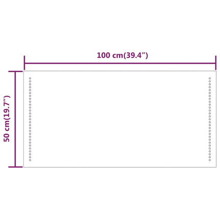 badeværelsesspejl med LED-lys 50x100 cm