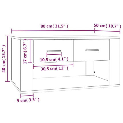 sofabord 80x50x40 cm konstrueret træ hvid