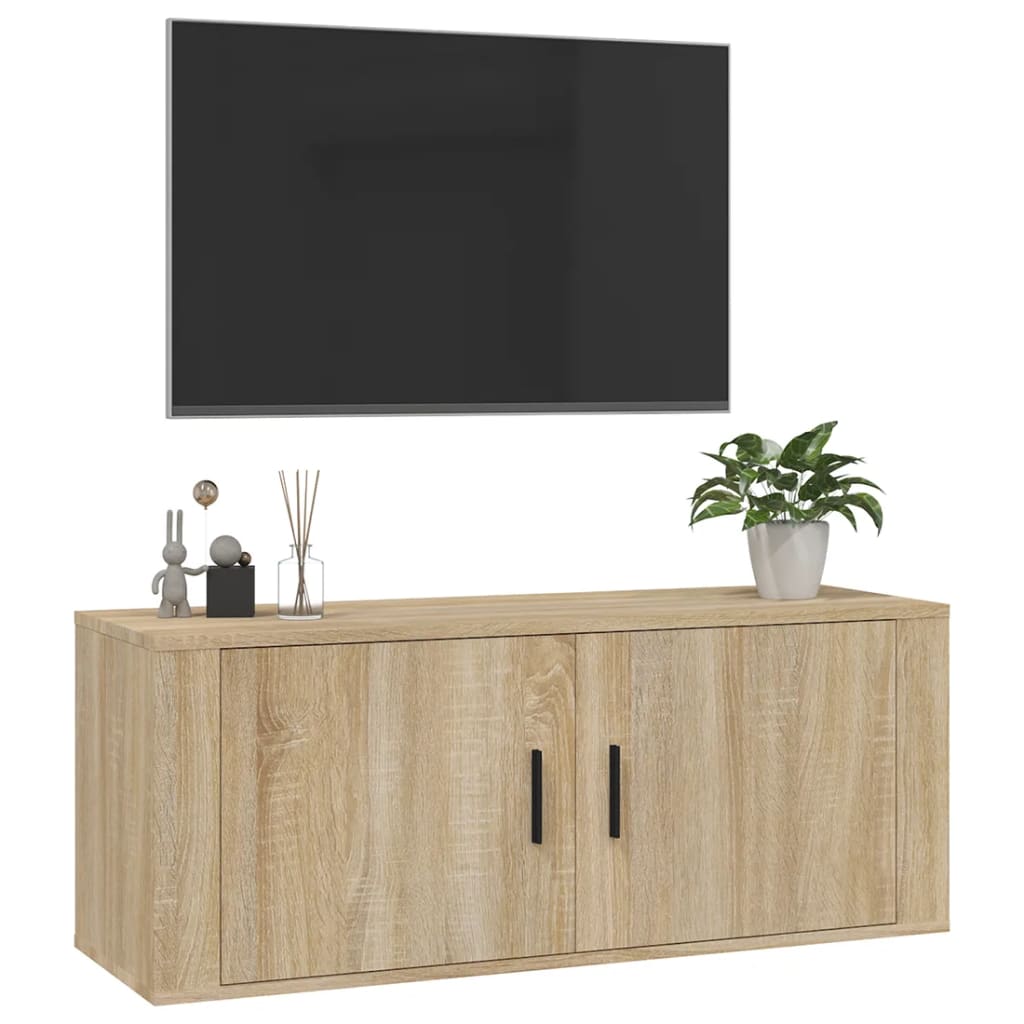 væghængt tv-skab 100x34,5x40 cm sonoma-eg