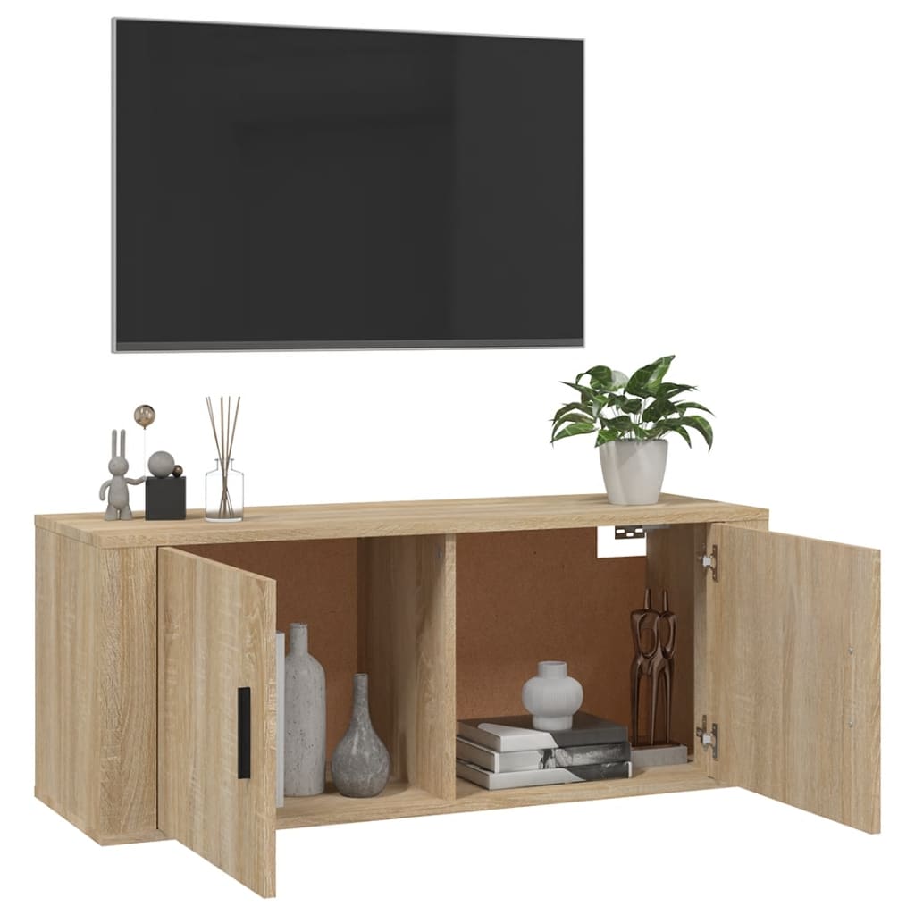 væghængt tv-skab 100x34,5x40 cm sonoma-eg