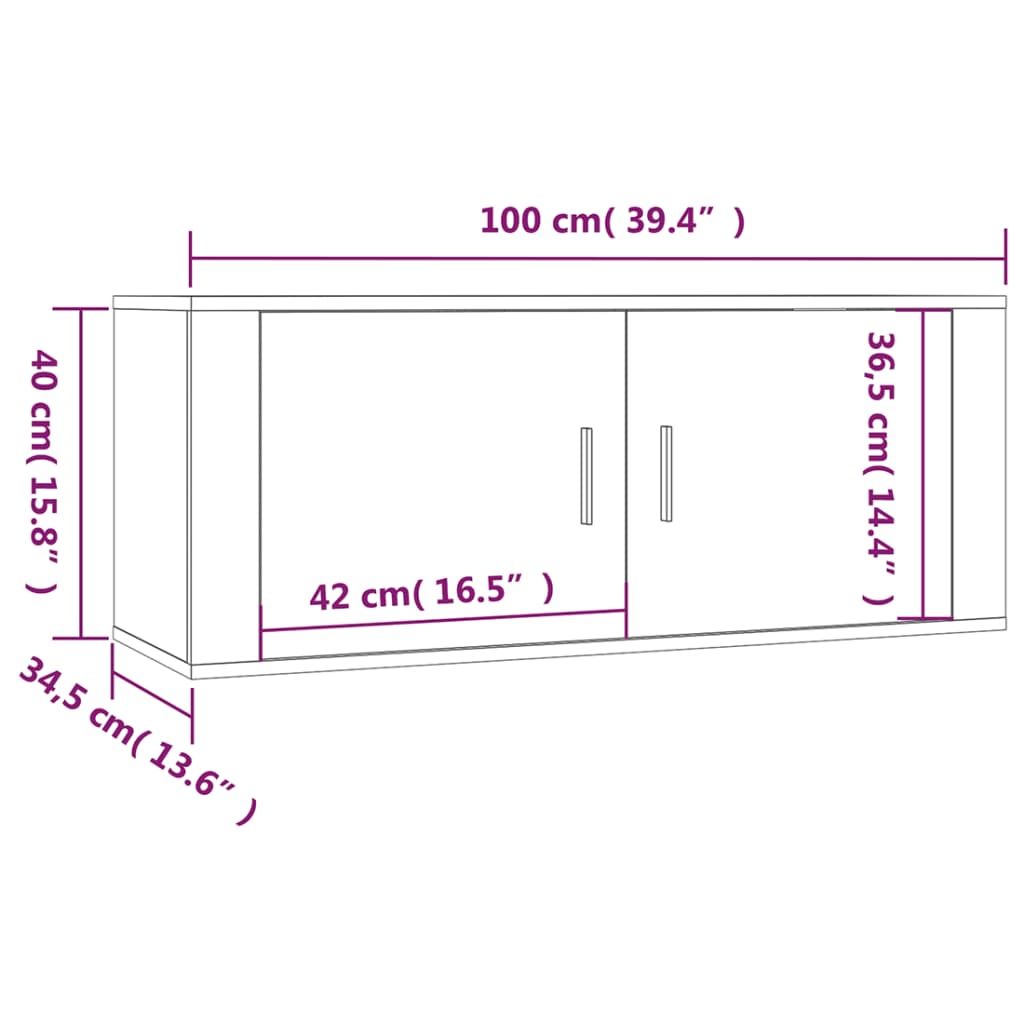 væghængt tv-skab 100x34,5x40 cm betongrå