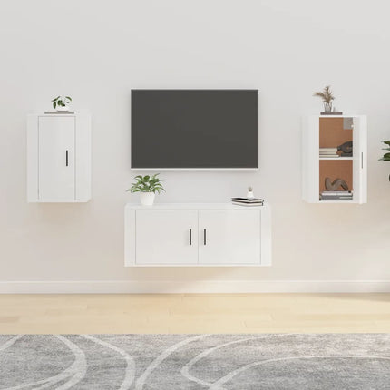 væghængte tv-skabe 2 stk. 40x34,5x60 cm hvid højglans
