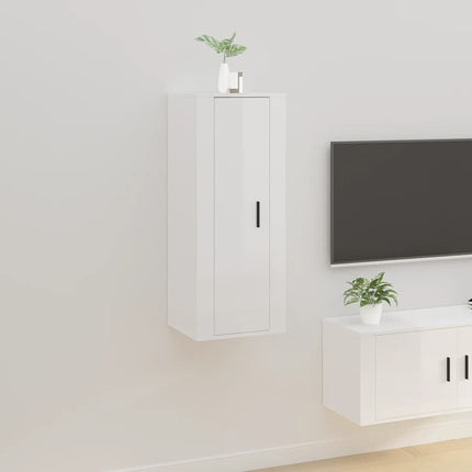 væghængt tv-skab 40x34,5x100 cm hvid højglans