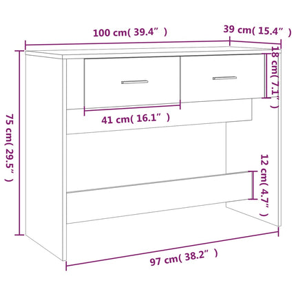 konsolbord 100x39x75 cm konstrueret træ røget egetræsfarve