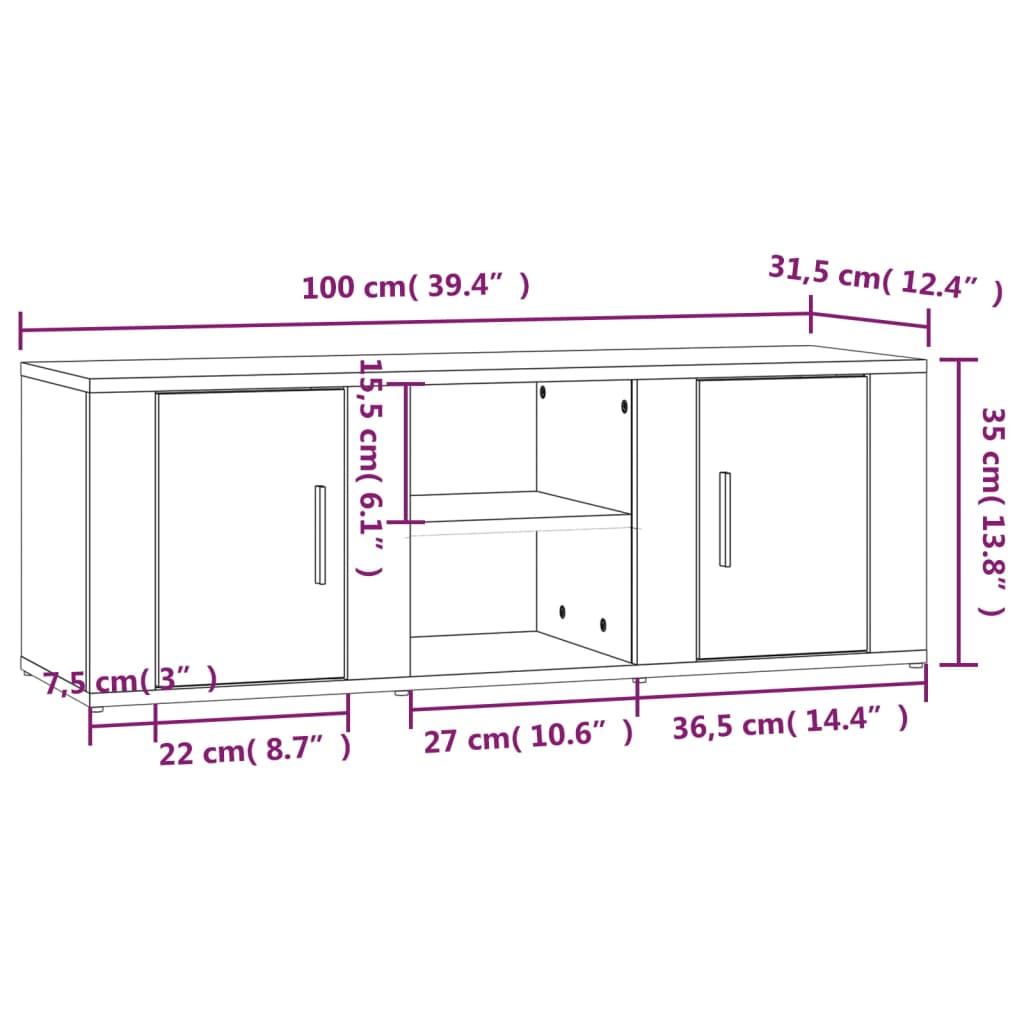 tv-bord 100x31,5x35 cm konstrueret træ betongrå
