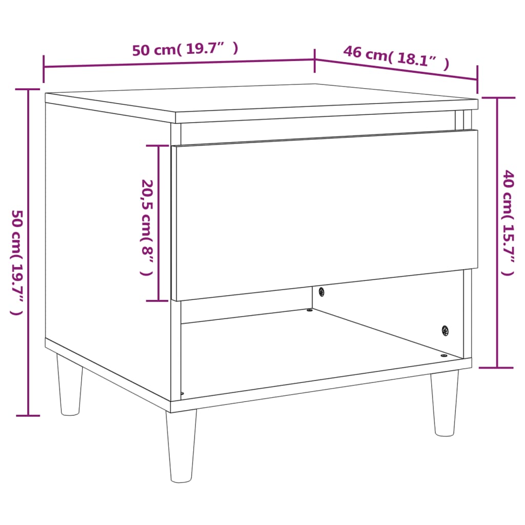 sengeborde 2 stk. 50x46x50 cm konstrueret træ hvid
