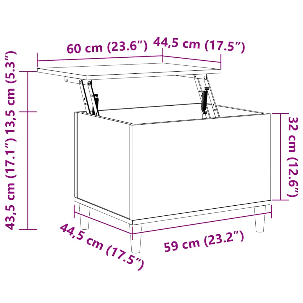 sofabord 60x44,5x45 cm konstrueret træ sonoma-eg